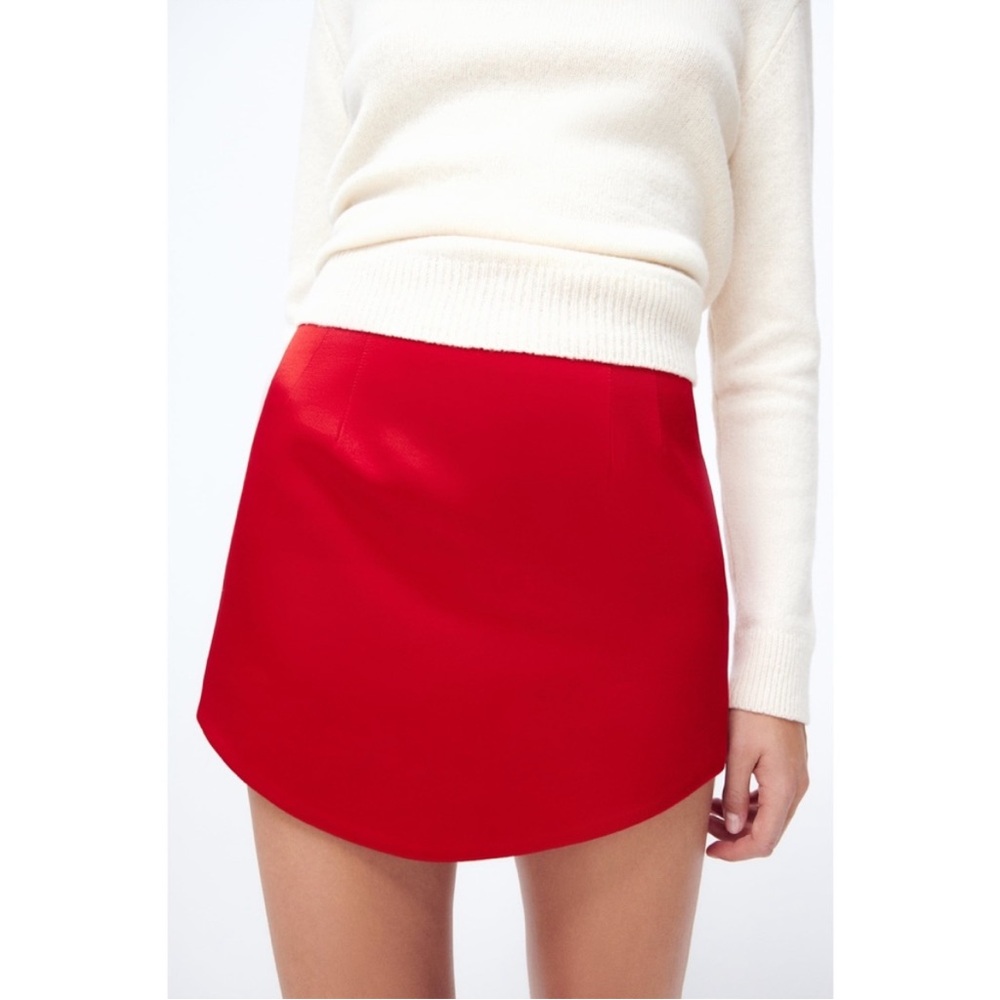 Zara Satin Effect Red Mini Skirt